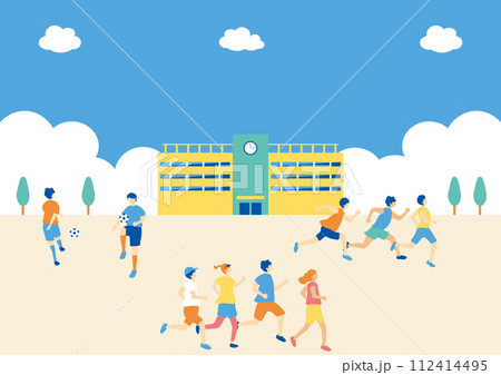 学校でスポーツを楽しむ人達 112414495