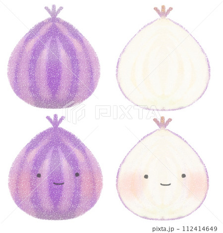 かわいい紫玉ねぎのイラスト 顔あり 断面 セット 112414649