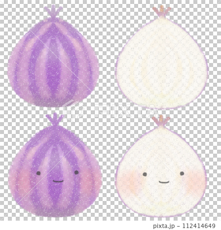 Cute purple onion illustration with face cross section set 112414649