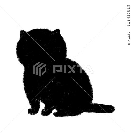 横を向いて座る猫のシルエット クレヨンタッチ 横を向いて座る猫のシルエット クレヨンタッチ 112415918