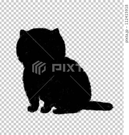 横を向いて座る猫のシルエット クレヨンタッチ 横を向いて座る猫のシルエット クレヨンタッチ 112415918