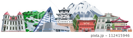 青森観光地イラストアイコン集合 青森観光地イラストアイコン集合 112415946