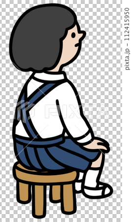 坐在椅子上的女學生的向量圖 112415950