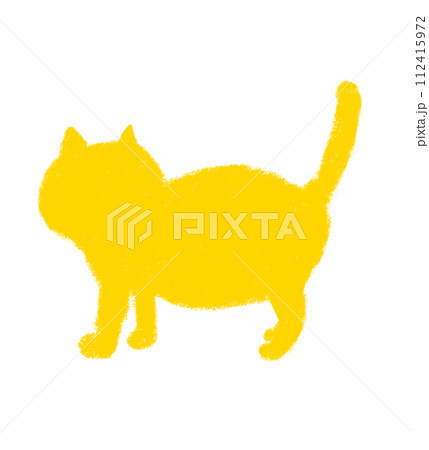 歩く猫のシルエット クレヨンタッチ　黄色 112415972