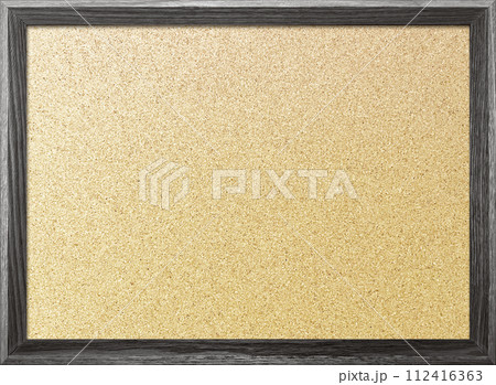 木製フレームの灰色の枠のある細かいコルクボードの背景画像 112416363