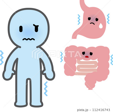 身体が冷えた人物と胃腸のキャラクター 身体が冷えた人物と胃腸のキャラクター 112416743