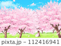 水彩風の満開の桜　桜吹雪あり 112416941