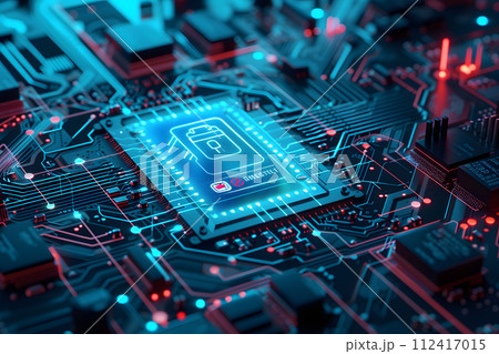 Guardian Lockdown: Cybersecurity Concept with Padlock on Computer Motherboard 112417015