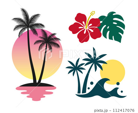ヤシの木やハイビスカスのアイコンロゴ 112417076