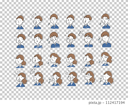 様々な表情の男女の会社員のイラストセット 112417194