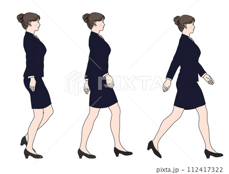 歩くスーツ姿の女性 ビジネスウーマンのイラストセット 112417322