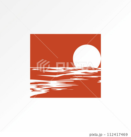 Logo design graphic concept creative premium abstract vector stock sign block negative space beach sunset sunrise Related to painting night ocean wave 112417469