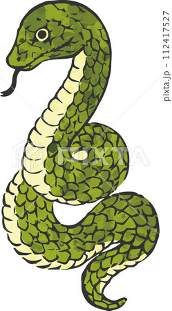 年賀状　年賀2025　巳年　巳　蛇　へび年　墨絵　水墨画　版画　水彩　手描き　イラスト素材 112417527