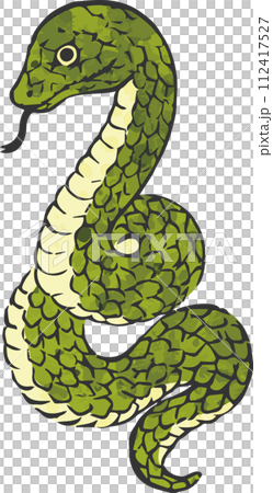 年賀状　年賀2025　巳年　巳　蛇　へび年　墨絵　水墨画　版画　水彩　手描き　イラスト素材 112417527