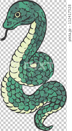 年賀状　年賀2025　巳年　巳　蛇　へび年　墨絵　水墨画　版画　水彩　手描き　イラスト素材 112417528