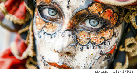 Intricate Venetian Mask with Pearls and Feathers 112417918