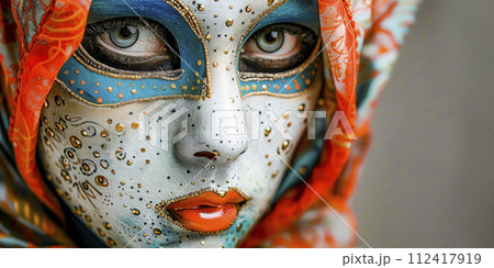 Intricate Venetian Mask with Pearls and Feathers 112417919