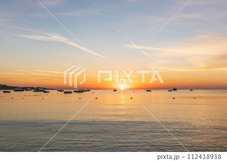 Sunrise over the sea. Panoramic seascape. Sunrise over the sea. Panoramic seascape. 112418938
