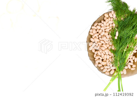 Fresh beans and green dill, ready for cooking Fresh beans and green dill, ready for cooking 112419392