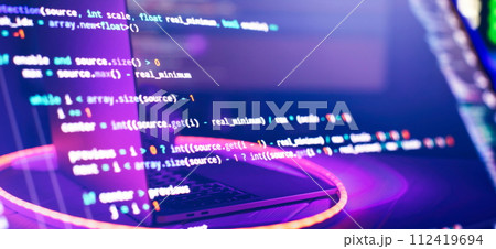 IT business.Monitor closeup of function source code. Project managers work 112419694