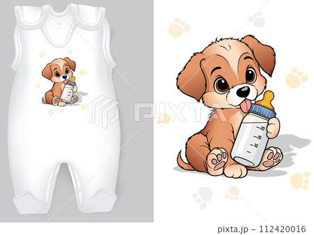 Baby Rompers with a Cartoon Motif of a Puppy 112420016