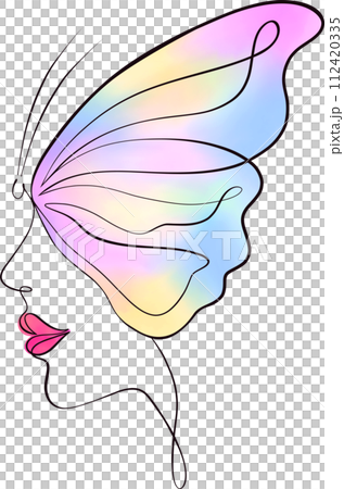 Woman's profile with butterfly wing in a modern minimalist style. 112420335