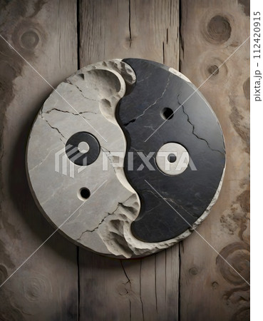 Yin and Yang Symbol Carved in Stone-Like Material, Generative AI 112420915
