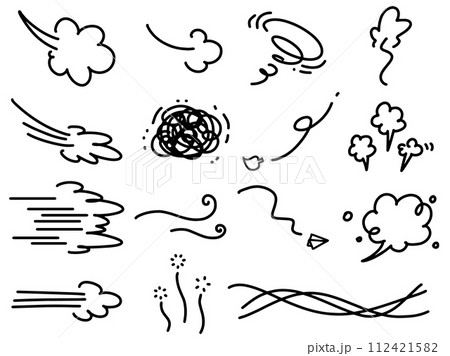 移動する風のイメージ感情や吹き出し 漫符いろいろセット 移動する風のイメージ感情や吹き出し 漫符いろいろセット 112421582