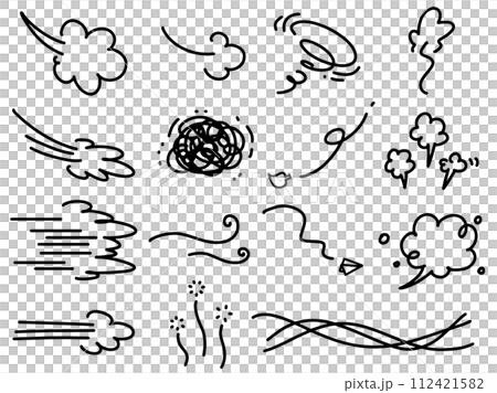 Moving wind image emotions and speech bubbles, various comic marks set 112421582