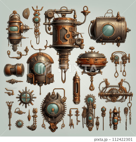 Set of Steampunk Design Elements. 112422301