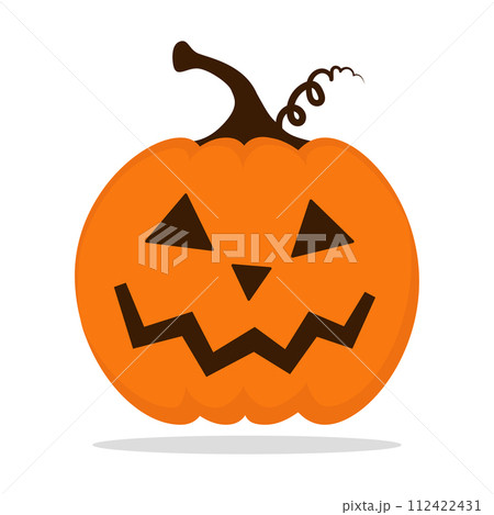 Halloween pumpkin with carved face cartoon isolated illustration on white background. Cute smiling Jack Lantern icon 112422431