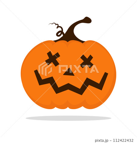 Halloween pumpkin with carved face cartoon isolated illustration on white background. Cute smiling Jack Lantern icon 112422432