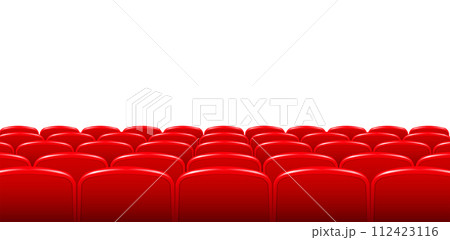 Movie theater hall with seat rows for audience and cinema projector. Vector 112423116