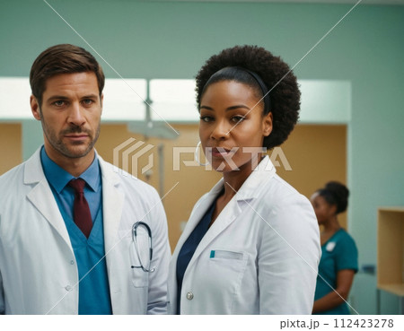 Couple portrait of African American doctors. 112423278
