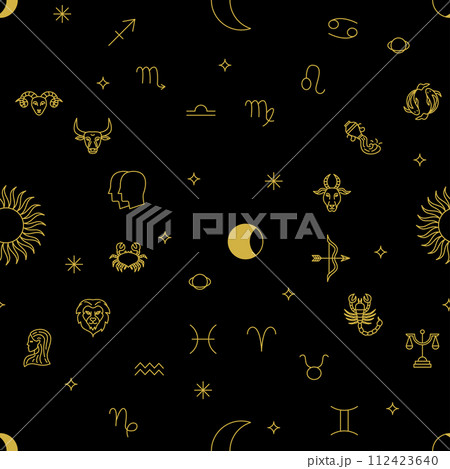 Horoscope Zodiac Black Seamless Pattern 112423640