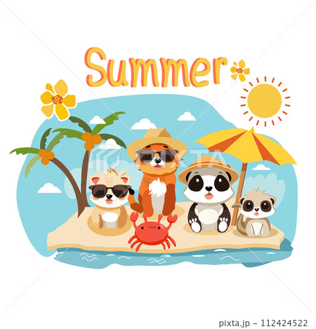 Cute animals with summer vacation on the beach. 112424522