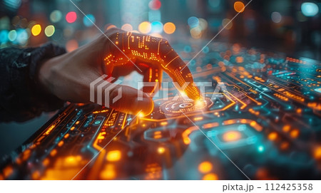 Human AI pressing big data waves. Big data and technology concept 112425358