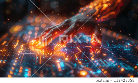 Human AI connecting with big data waves. Big data and technology concept 112425359