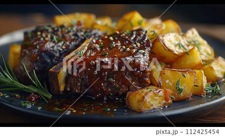 Close up of grilled steak perfect for food advertisement or opening. 112425454