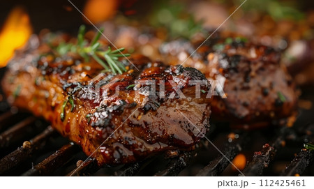 Close up of delicious grilled steak. Western food concept. 112425461