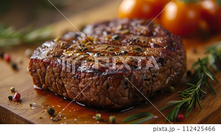 Close up of delicious grilled steak. Western food concept. 112425466