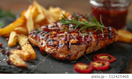 Close up of delicious grilled steak. Western food concept. 112425468