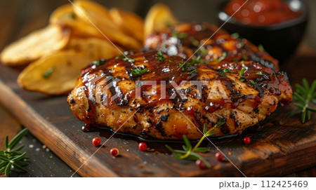 Close up of delicious grilled steak. Western food concept. Close up of delicious grilled steak. Western food concept. 112425469