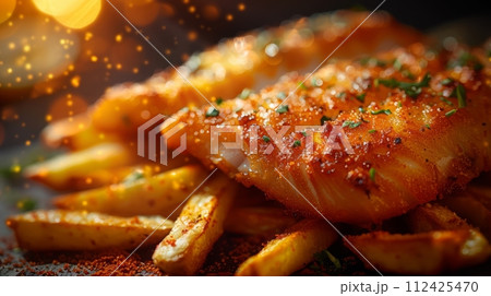 Close up of fish and chips. Fast food concept Close up of fish and chips. Fast food concept 112425470