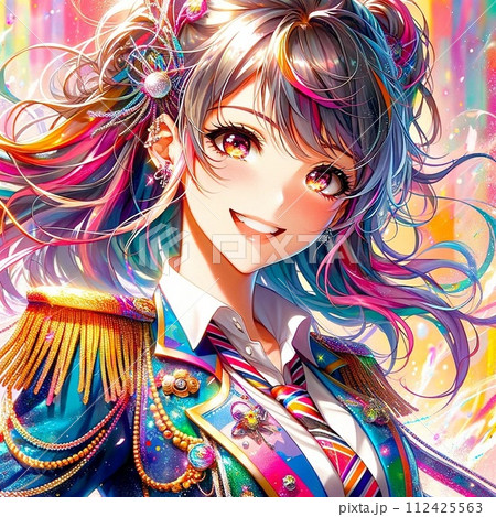 笑顔の女子高生カラフルイラスト 112425563