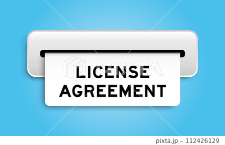 White coupon banner with word license agreement from machine on blue color background White coupon banner with word license agreement from machine on blue color background 112426129