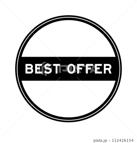 Black color round seal sticker in word best offer on white background Black color round seal sticker in word best offer on white background 112426154