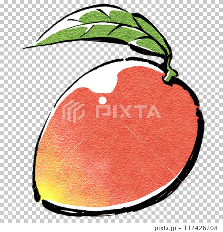 One-point illustration of summer tropical fruits: Mango with leaves 112426208