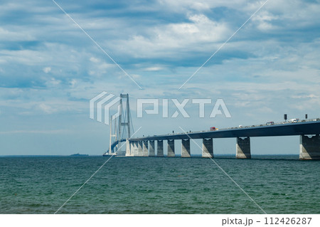 The great belt bridge, Storebelt in Denmark, connecting Zealand with Funen. The great belt bridge, Storebelt in Denmark, connecting Zealand with Funen. 112426287