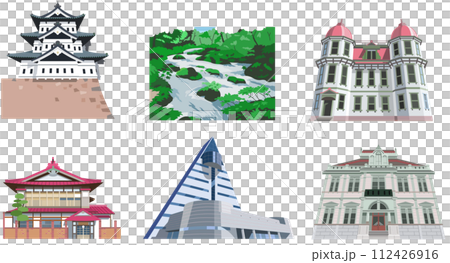 Aomori tourist destination illustration icon collection 112426916